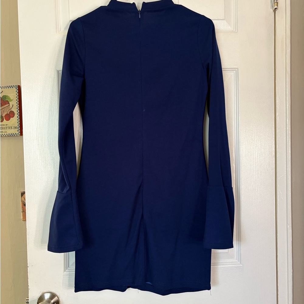 Chic Long Sleeve Navy Dress - Picture 2 of 3